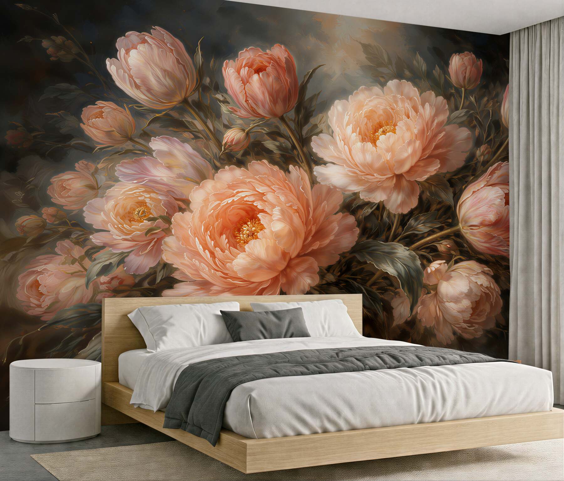 Fototapeta morelowe peonie w blasku zmierzchu