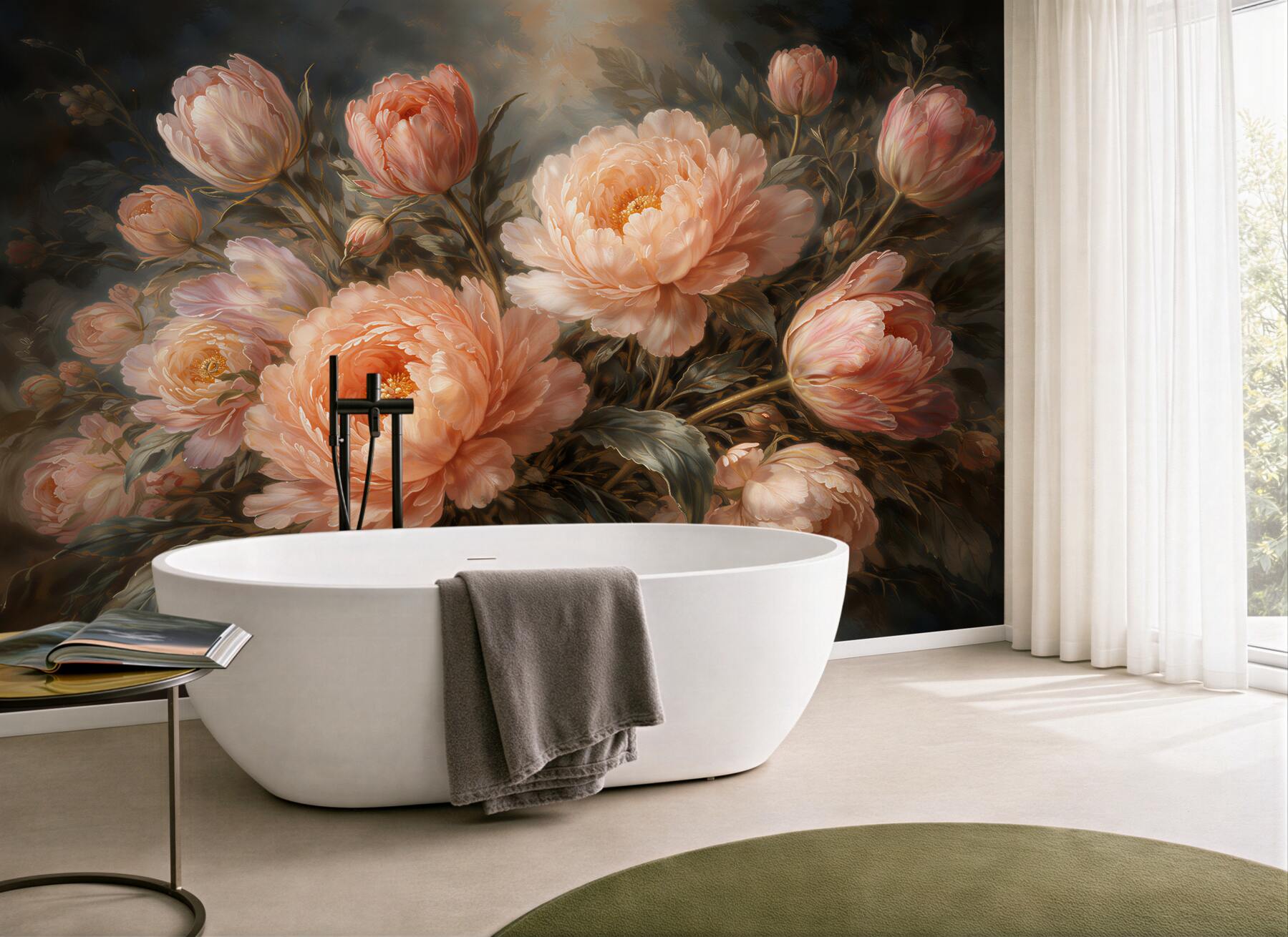 Fototapeta morelowe peonie w blasku zmierzchu