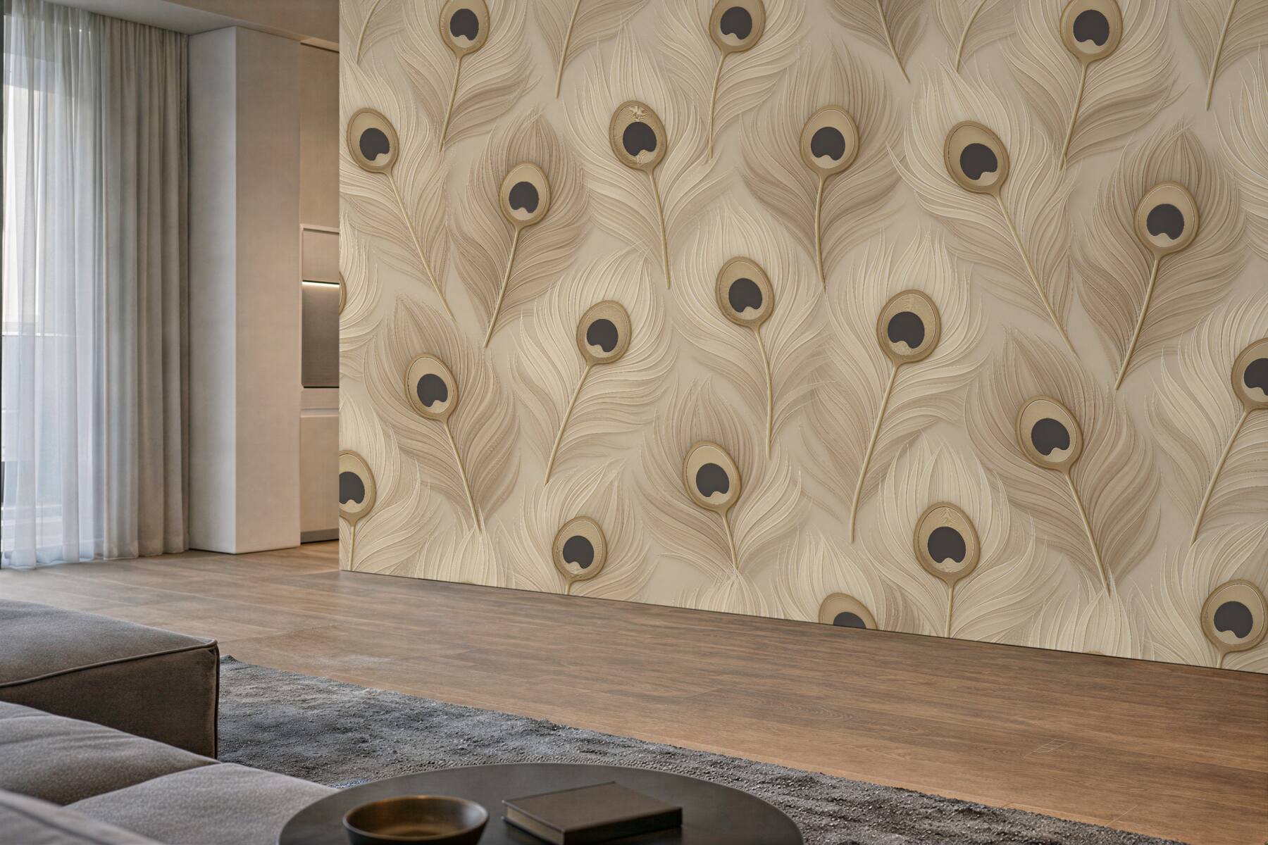 Fototapeta beżowe pawie pióra elegancji