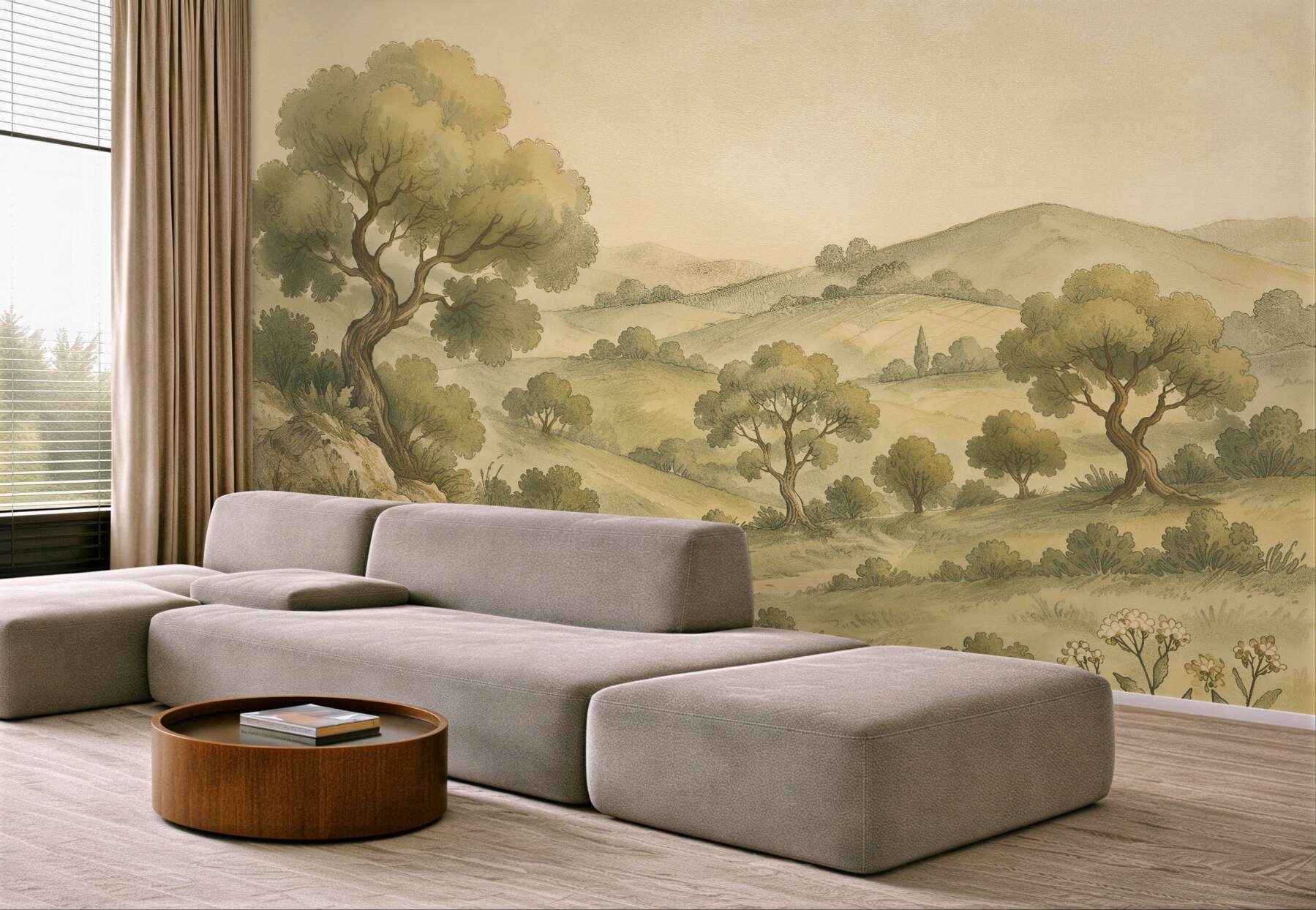 Fototapeta sielankowe wzgórza z drzewami