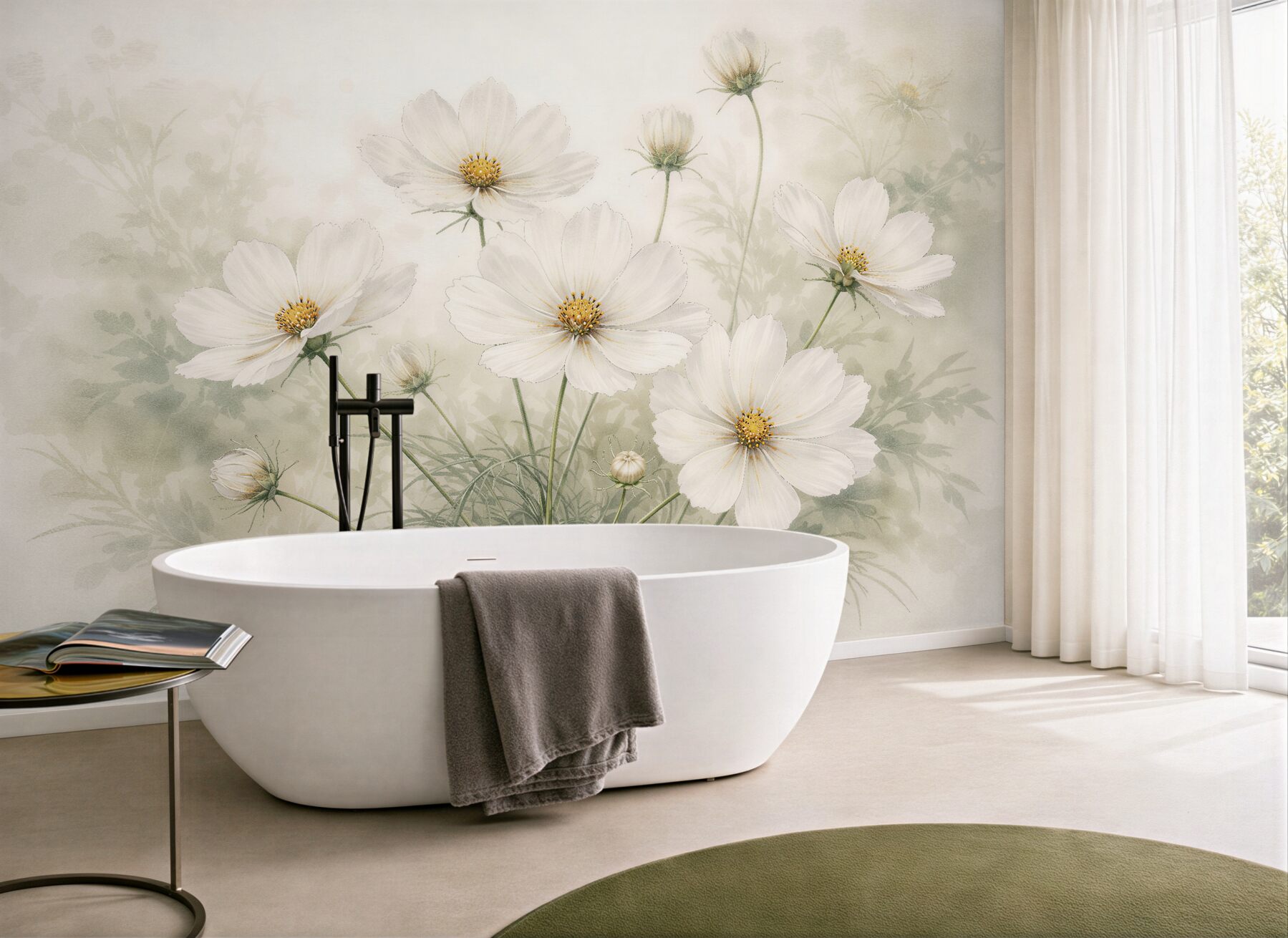 Fototapeta kremowe kosmosy w subtelnej mgiełce