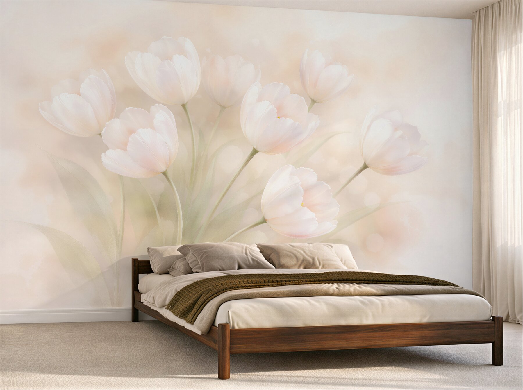 Fototapeta pudrowe tulipany w blasku