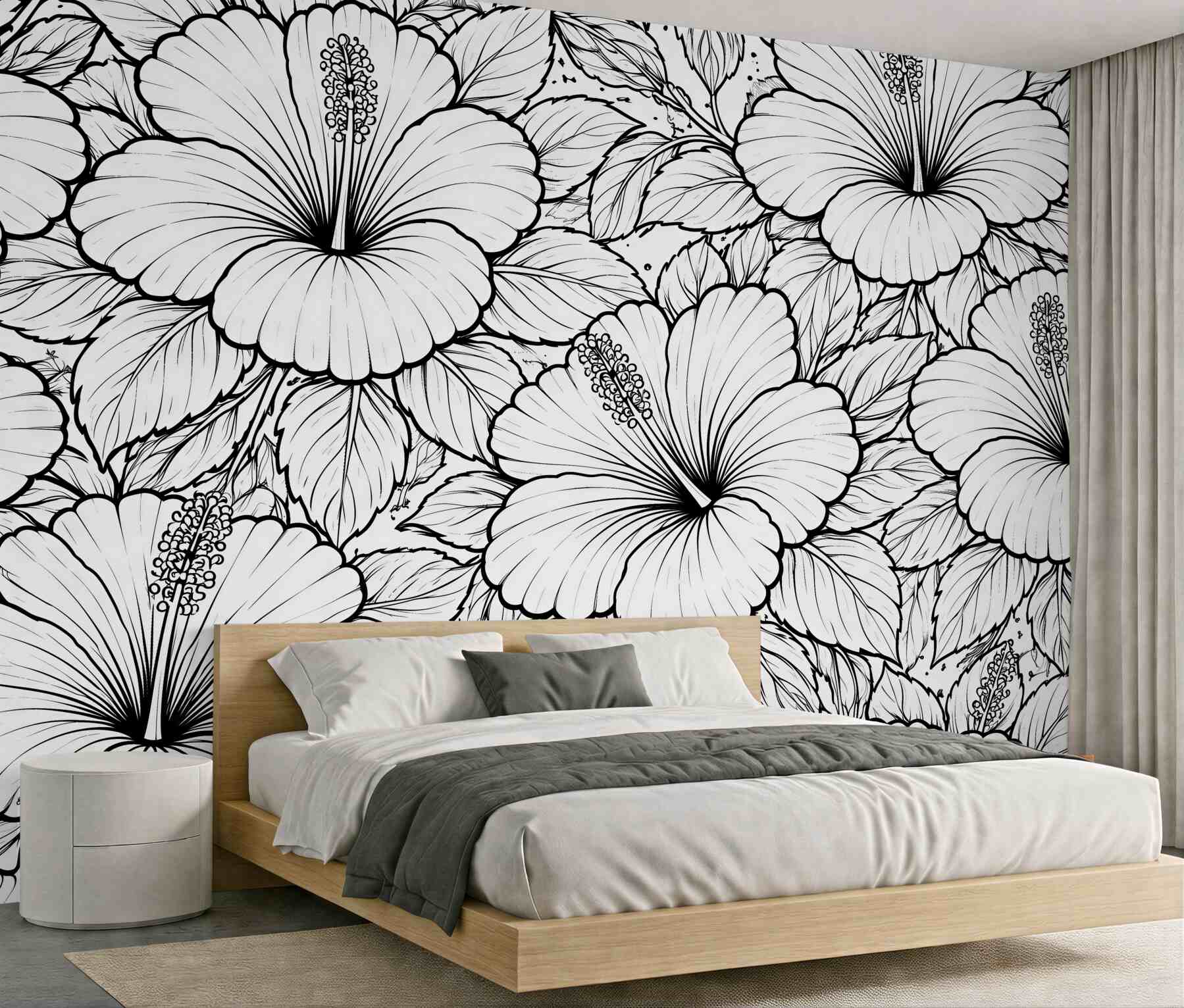 Fototapeta hibiskusy w czarno-białym konturze