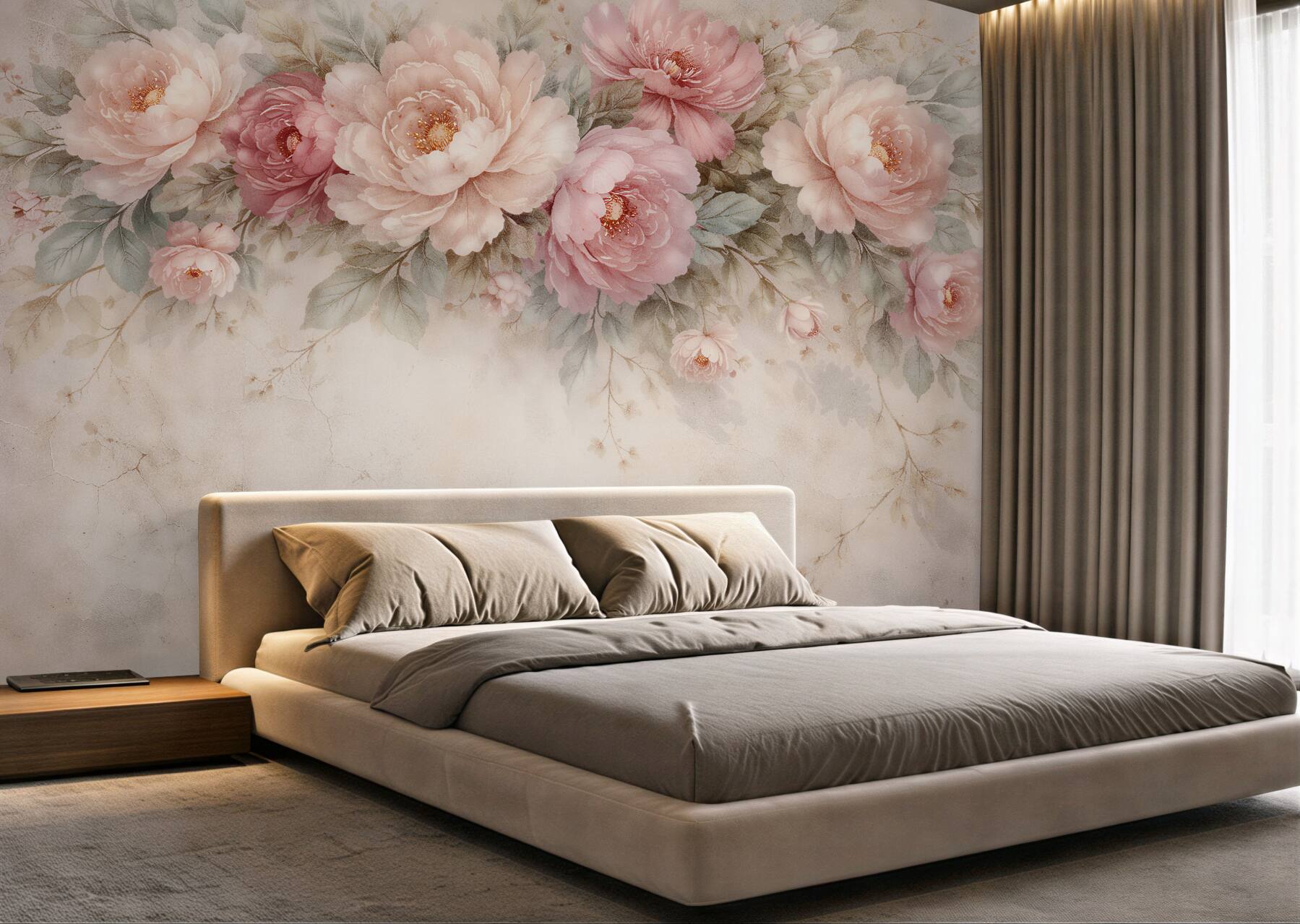 Fototapeta pudrowe piwonie w stylu glamour