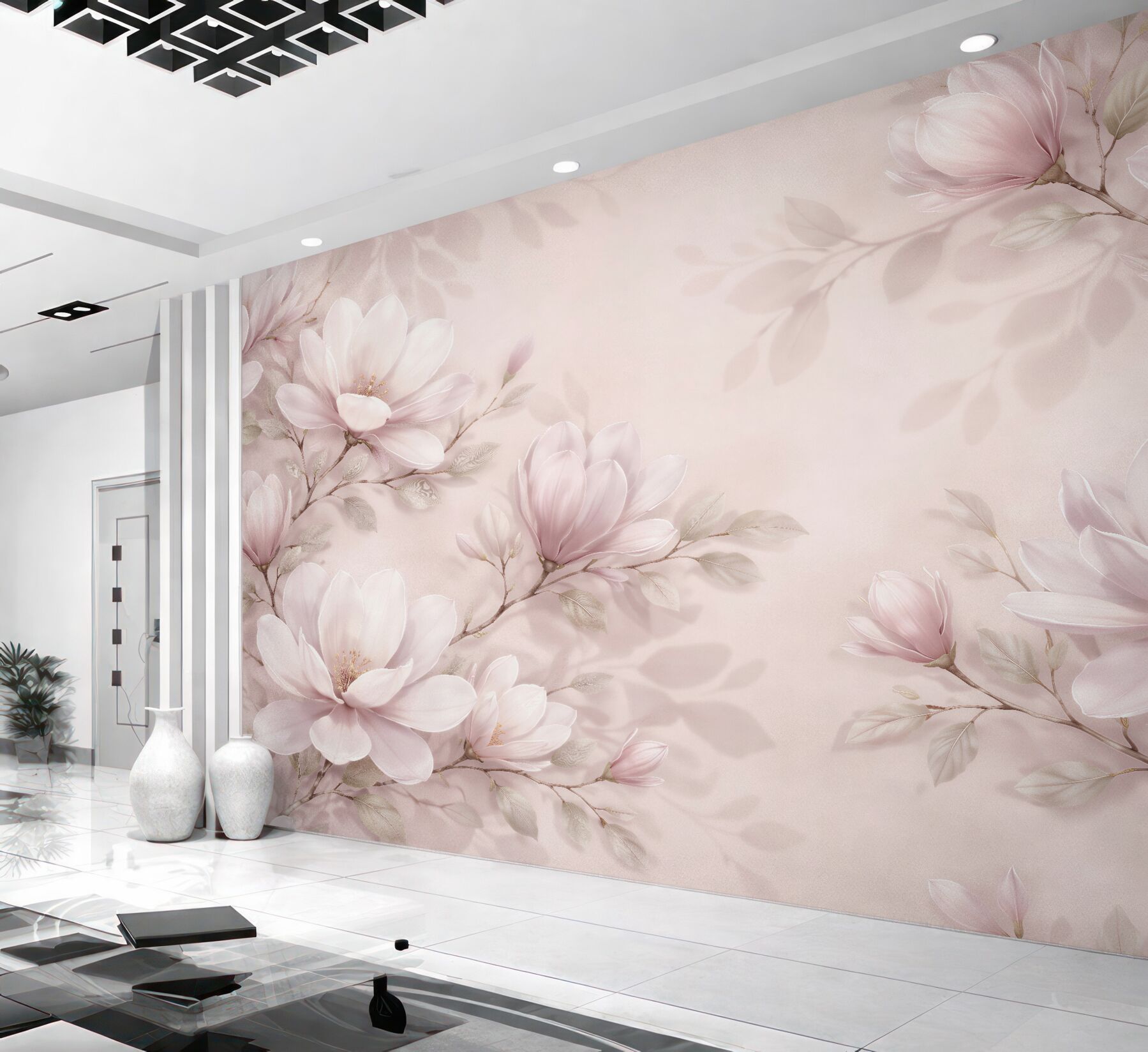 Fototapeta subtelne magnolie na pudrowym tle