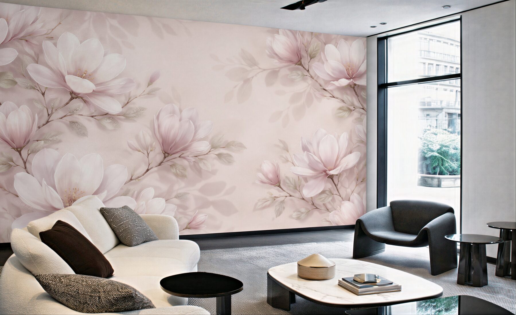Fototapeta subtelne magnolie na pudrowym tle