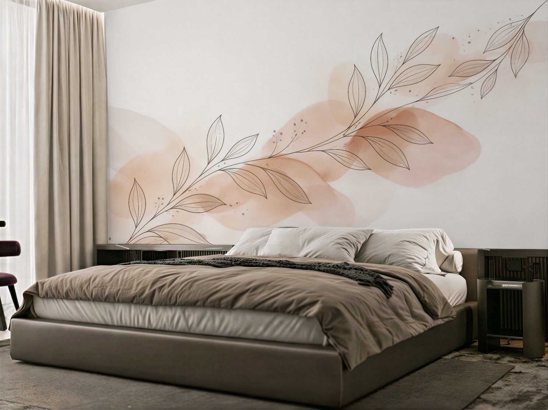 Fototapeta delikatna gałązka w beżowej akwareli