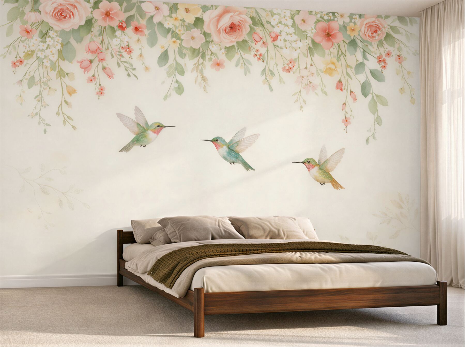 Fototapeta pastelowe kolibry w kwiatach