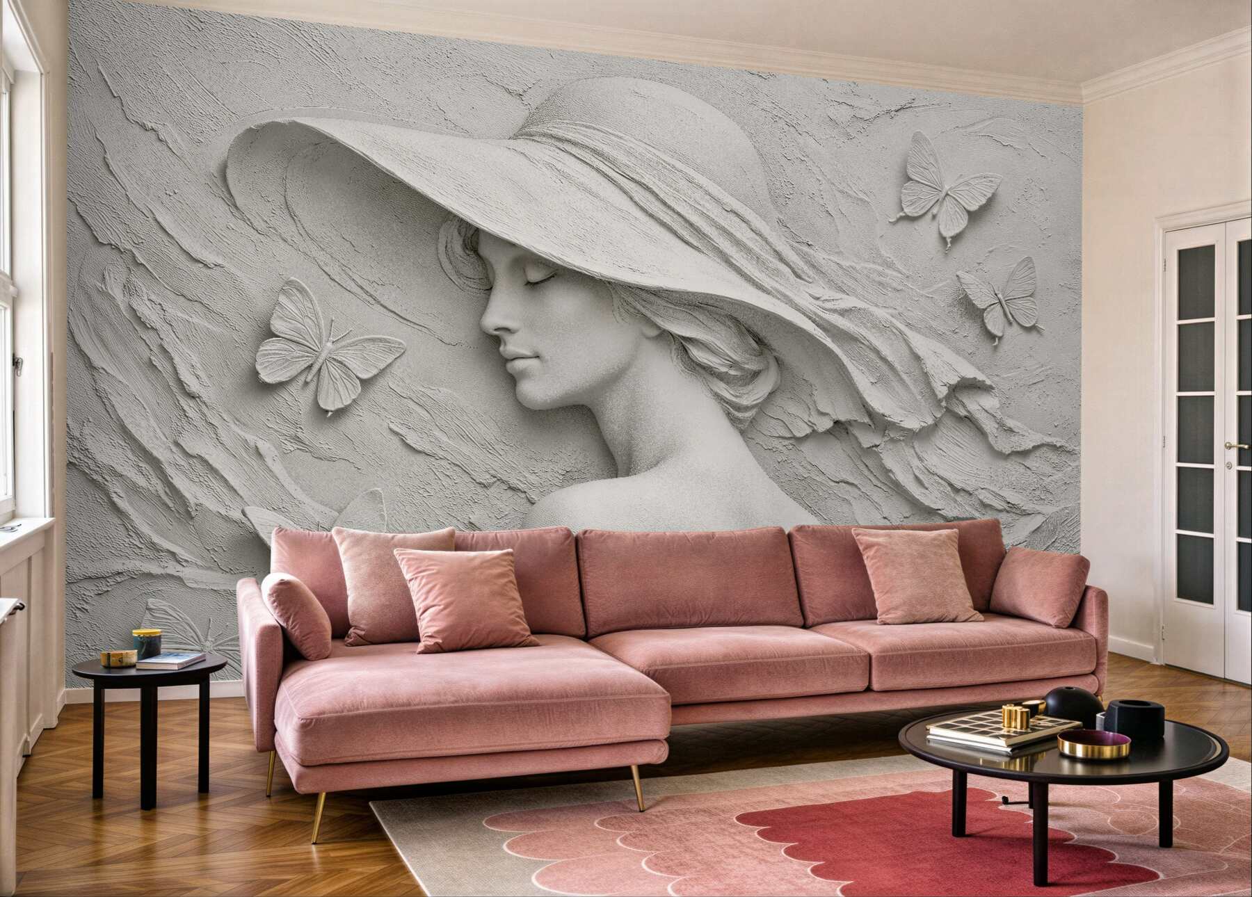 Fototapeta elegancka dama z motylami 3d