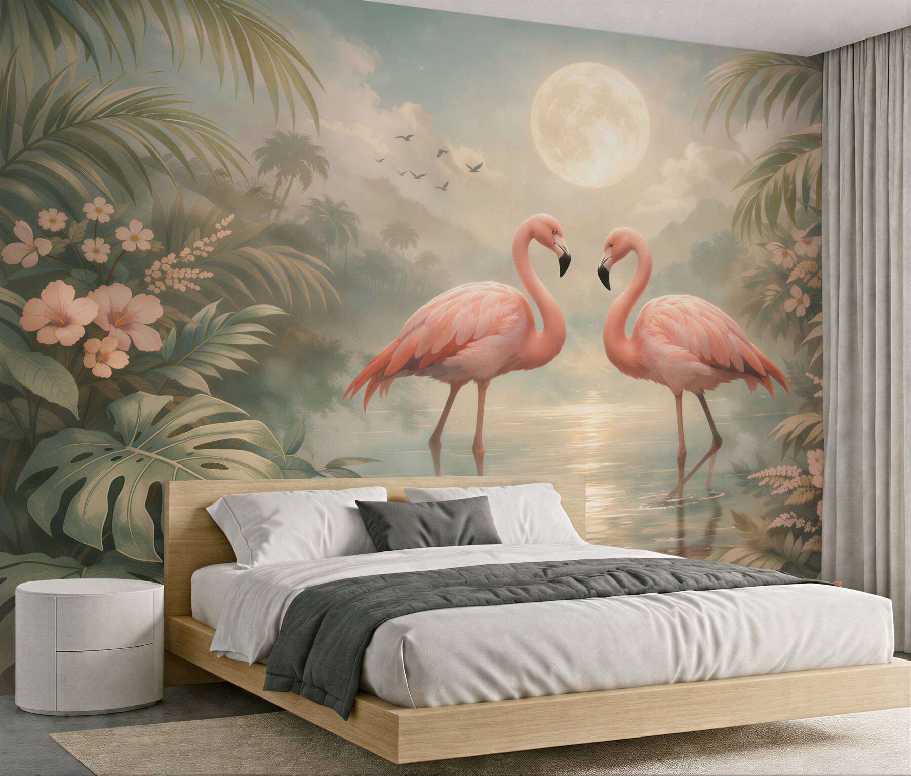 Fototapeta flamingi w księżycowej lagunie