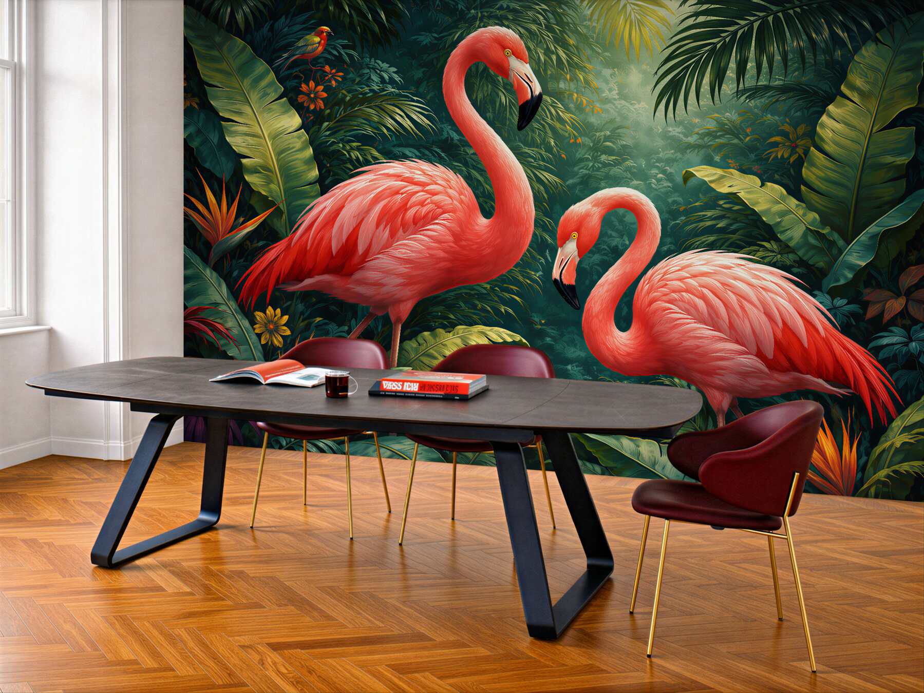 Fototapeta różowe flamingi w tropikalnej dżungli