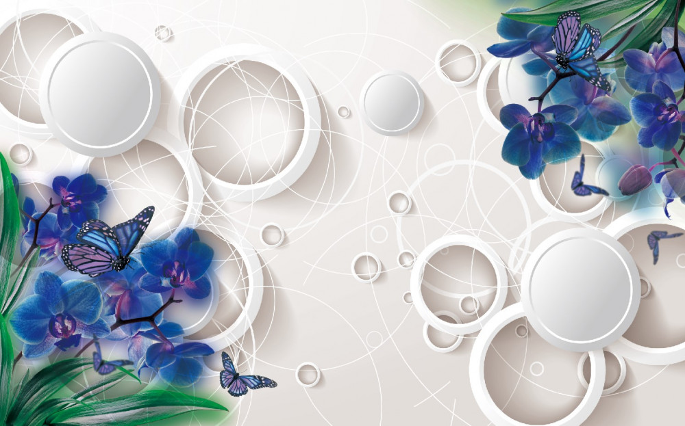 Fototapeta niebieskie gałązki orchidei na geometrycznym tle