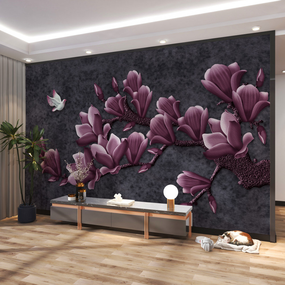 Fototapeta liliowa magnolia i ptak