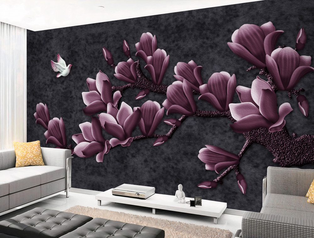 Fototapeta liliowa magnolia i ptak
