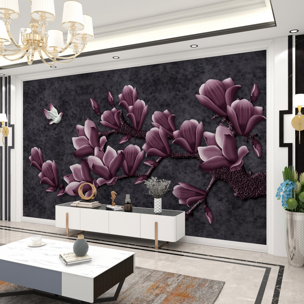 Fototapeta liliowa magnolia i ptak