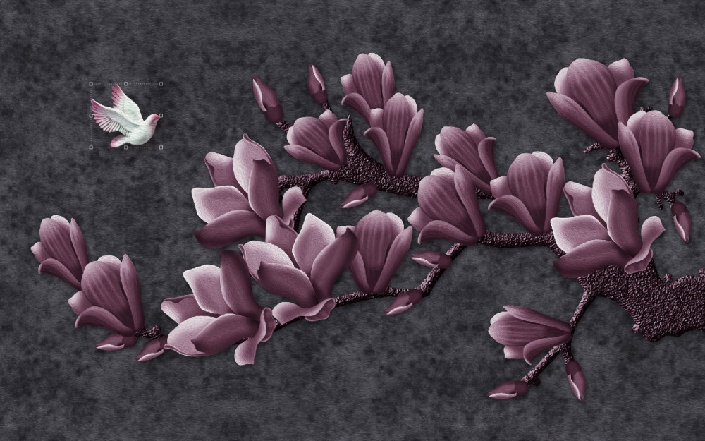 Fototapeta liliowa magnolia i ptak