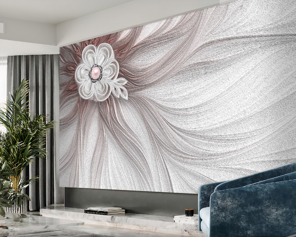 Fototapeta biały kwiat z perłami pośrodku