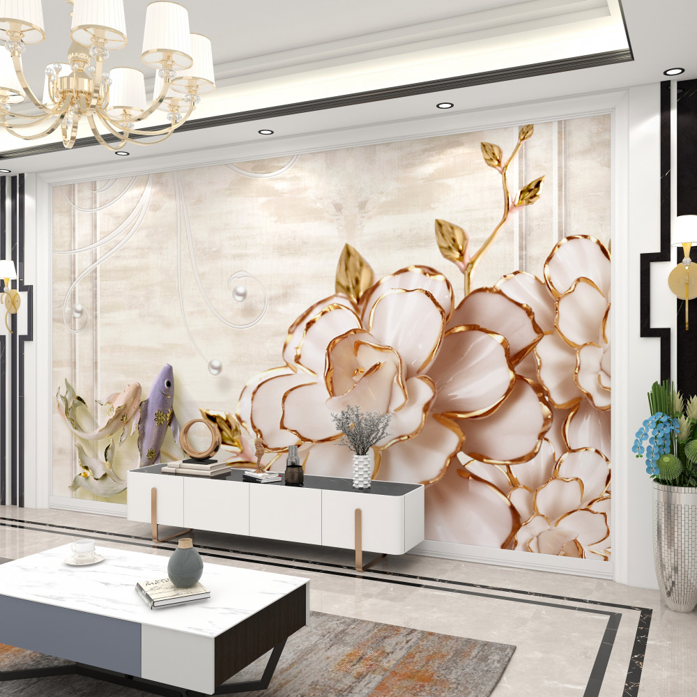 Fototapeta porcelanowe kwiaty i motyle