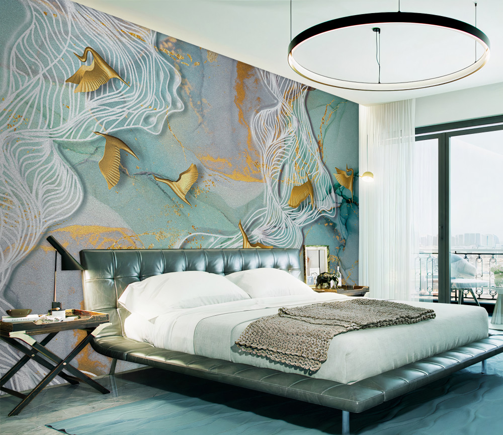 Fototapeta złote ptaki lecą do nieba