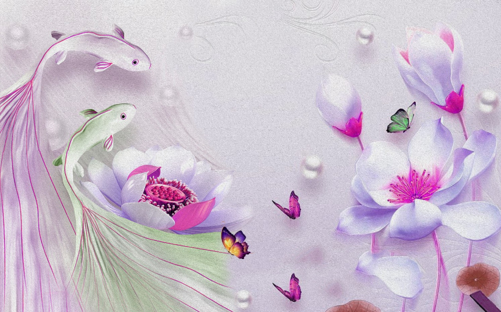 Fototapeta biała magnolia i ryby