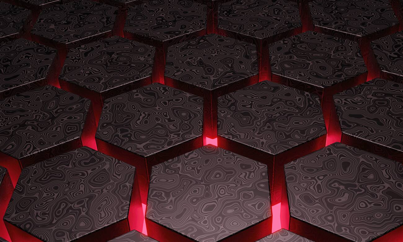 Fototapeta Geometryczne kształty objętości z czerwonym blaskiem
