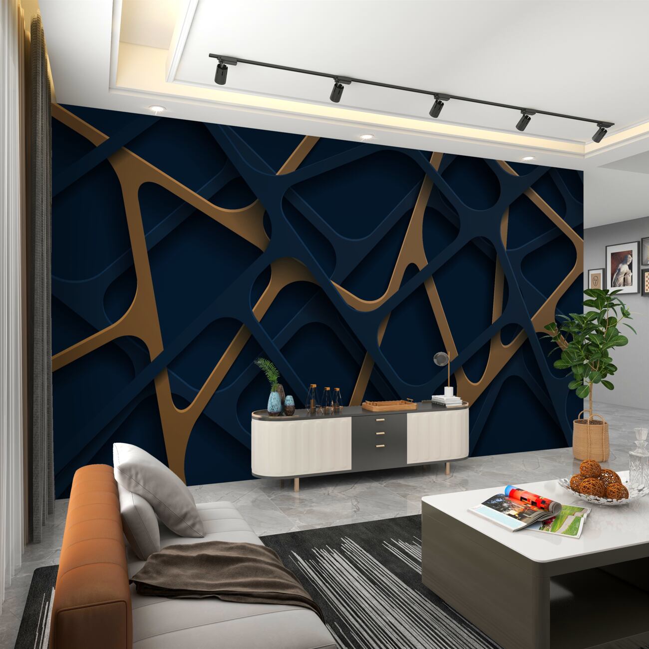 Fototapeta Blue and Gold Spider Web.