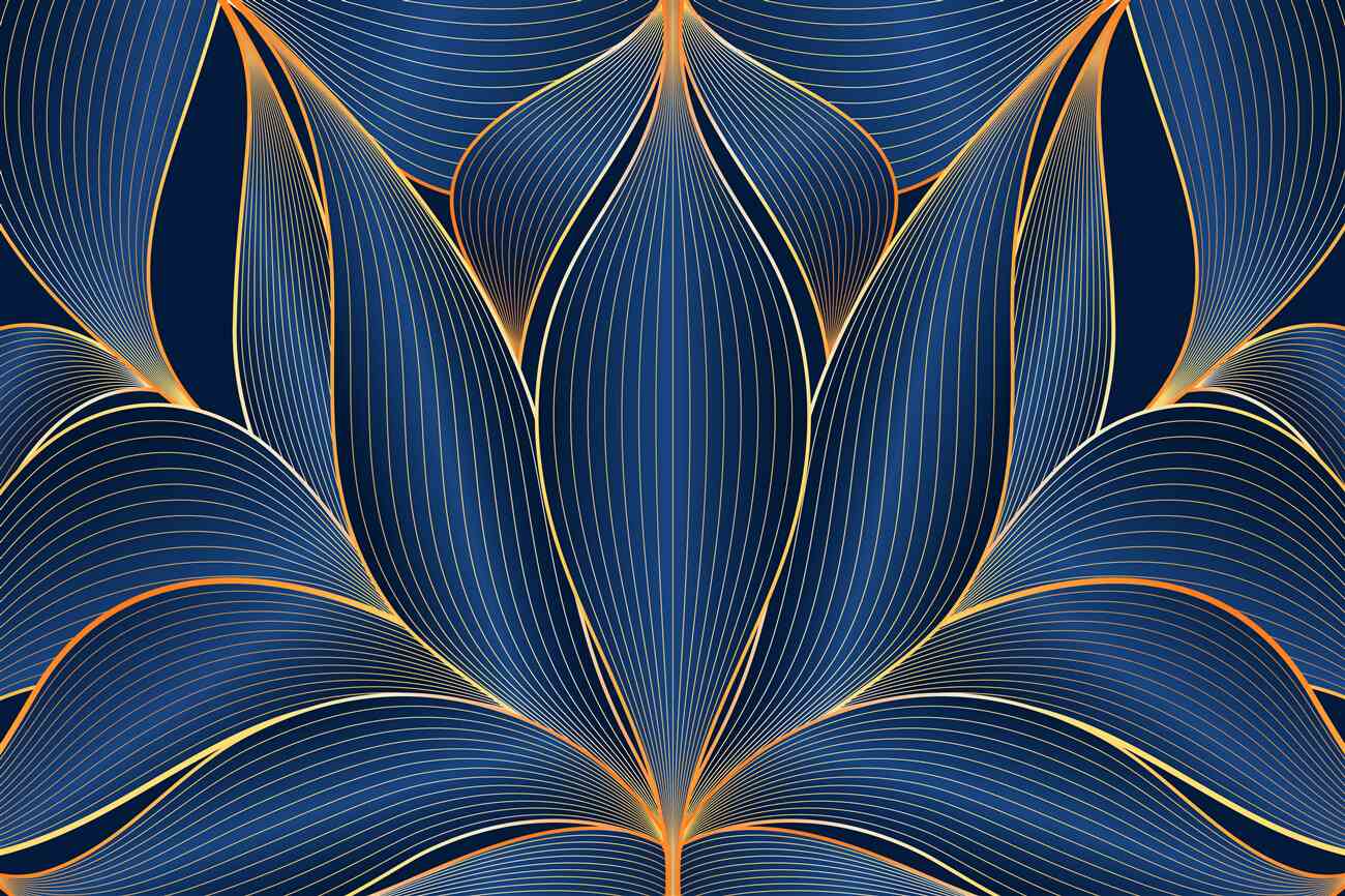Fototapeta Dark -blue liście ze złotem