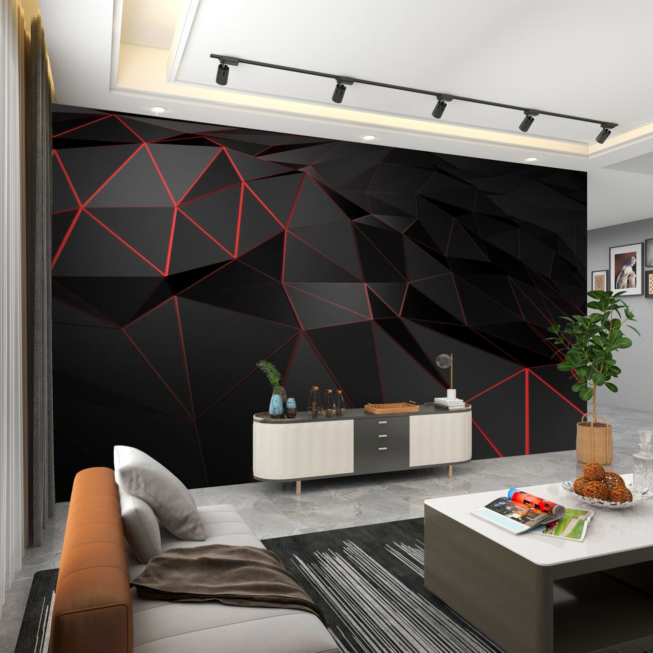 Fototapeta Czarne i czerwone tekstury w geometrii