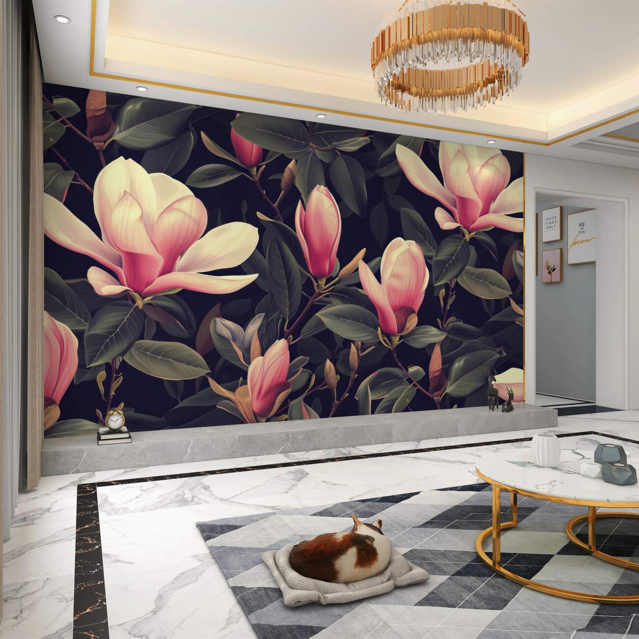 Fototapeta Różowa magnolia na gałęziach