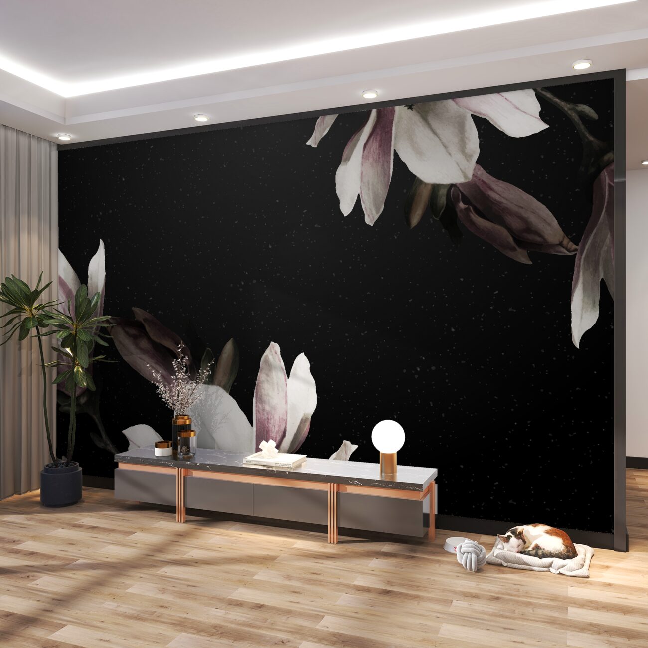 Fototapeta Gałęzie kwitnącej magnolii w nocy