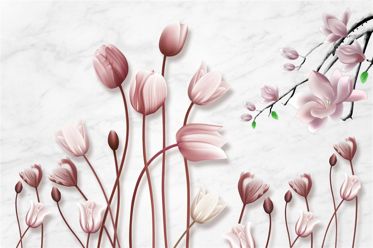 Fototapeta Smukłe zamknięte tulipany i magnolią