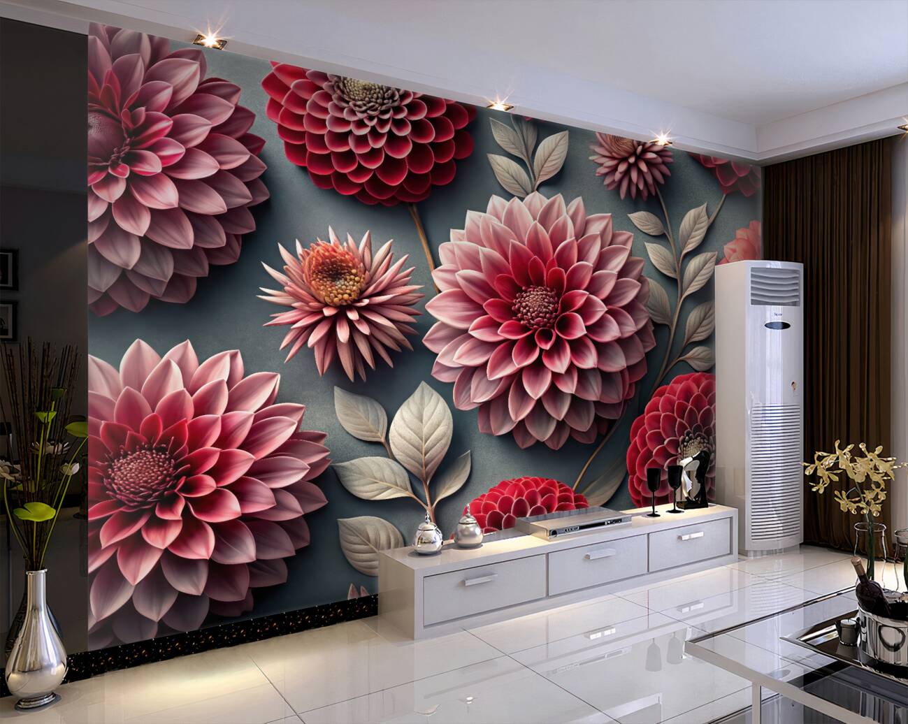 Fototapeta 3D Asters czerwony i różowy