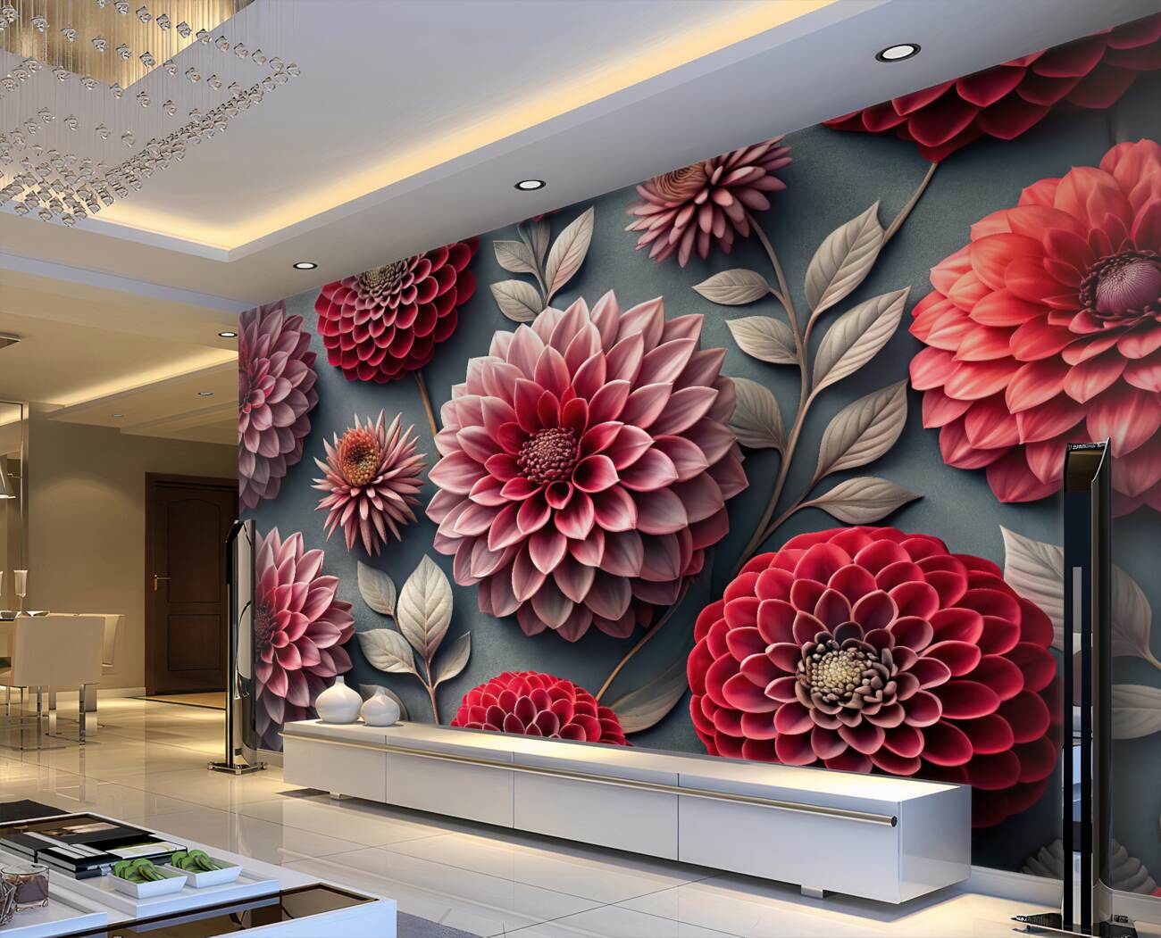 Fototapeta 3D Asters czerwony i różowy