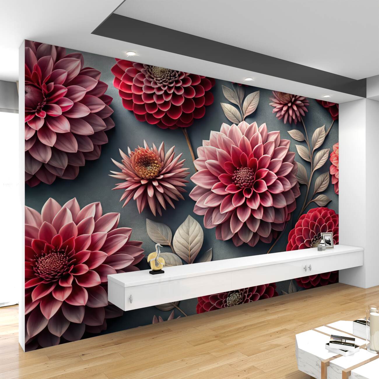 Fototapeta 3D Asters czerwony i różowy