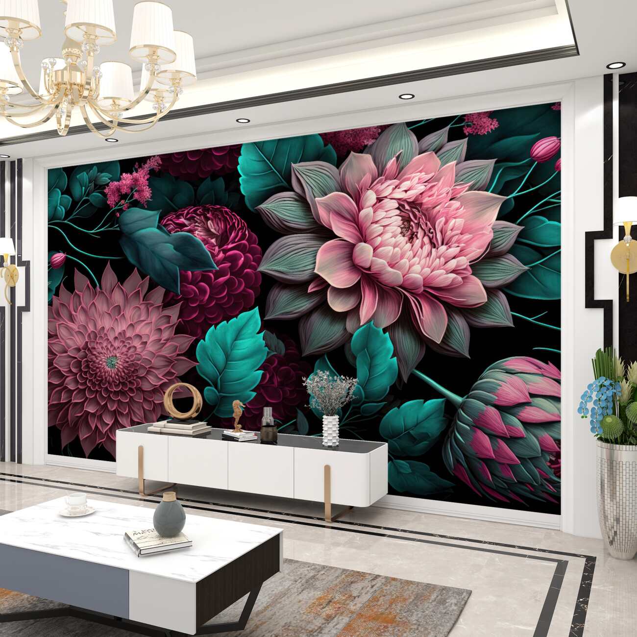 Fototapeta Aster i piwonie w 3D