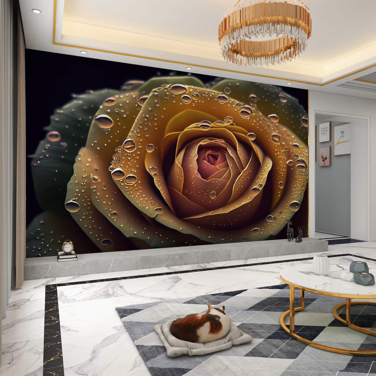 Fototapeta Żółta róża pod rosa