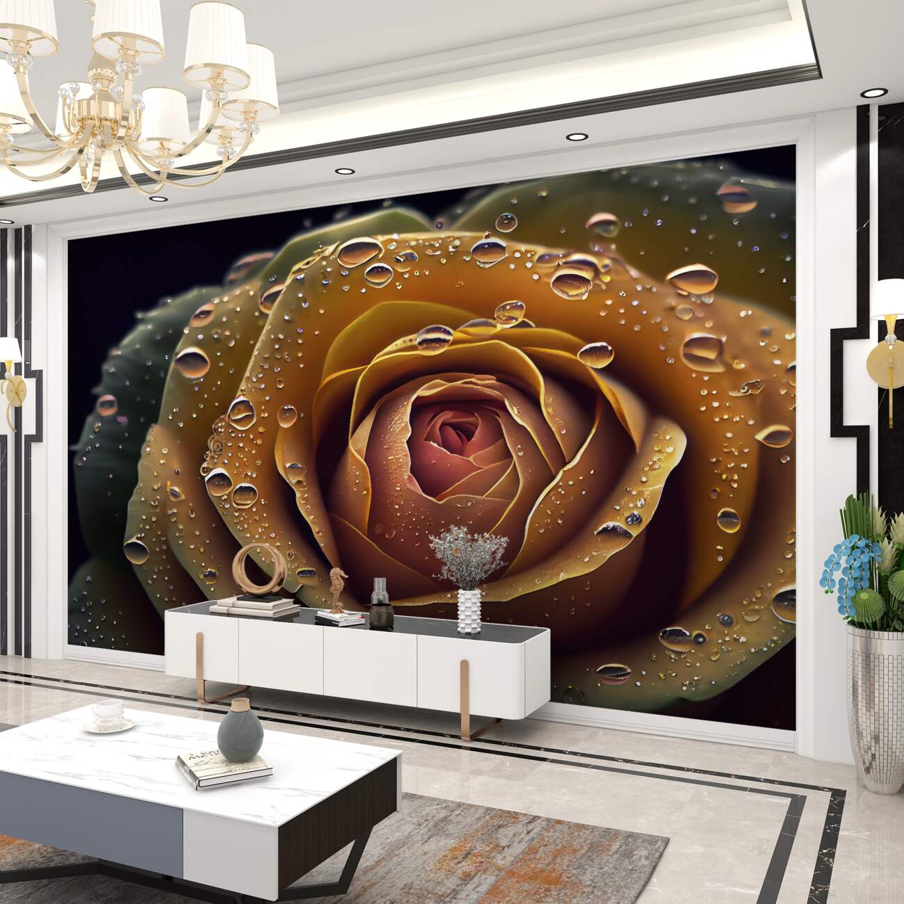 Fototapeta Żółta róża pod rosa