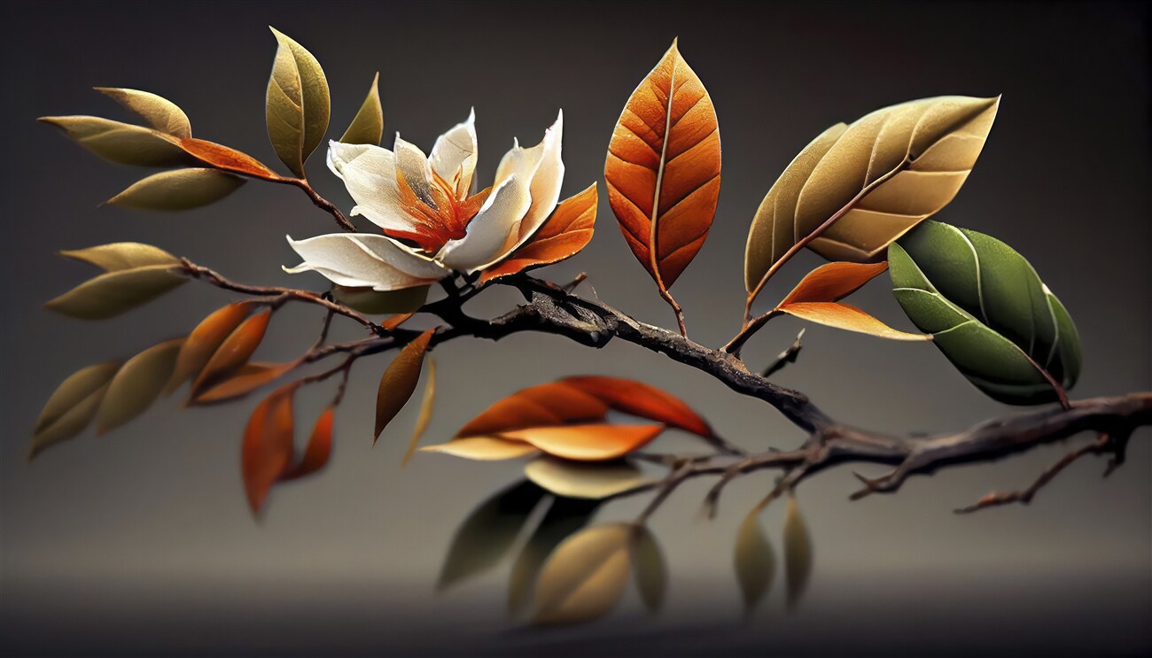 Fototapeta Magnolia z jesiennymi liśćmi