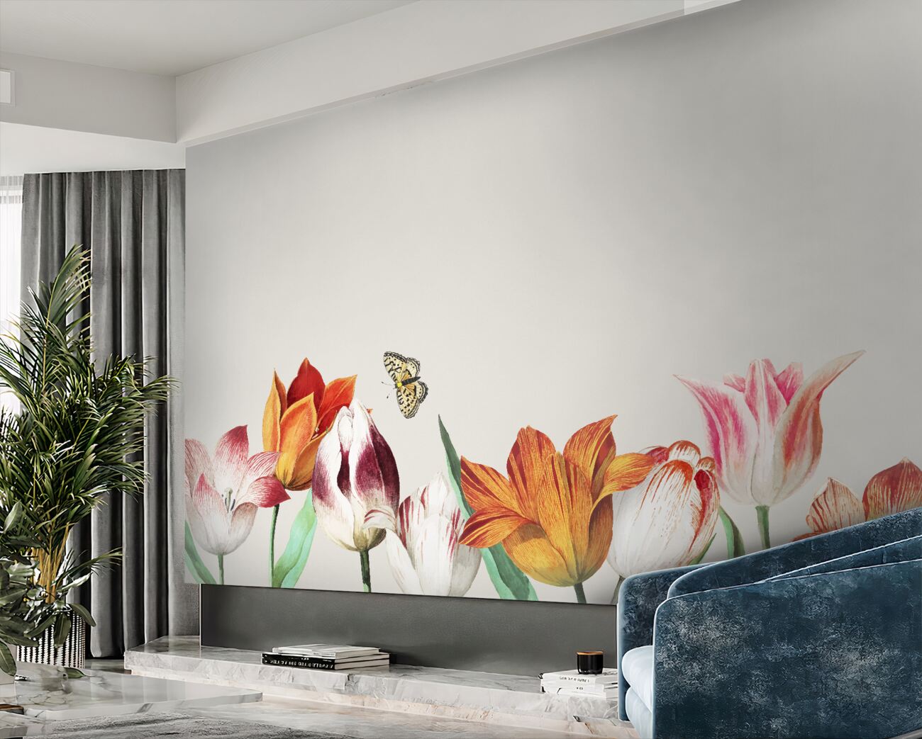 Fototapeta Piękne tulipany i motyl