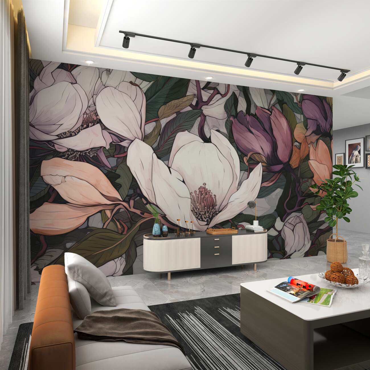 Fototapeta Wielokolowane magnoliie na drewnie