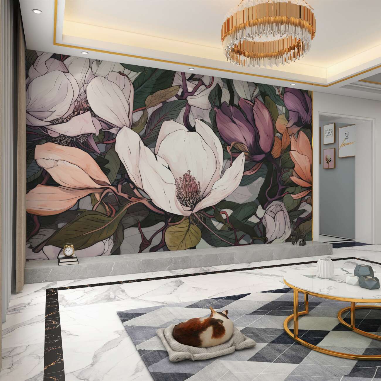 Fototapeta Wielokolowane magnoliie na drewnie