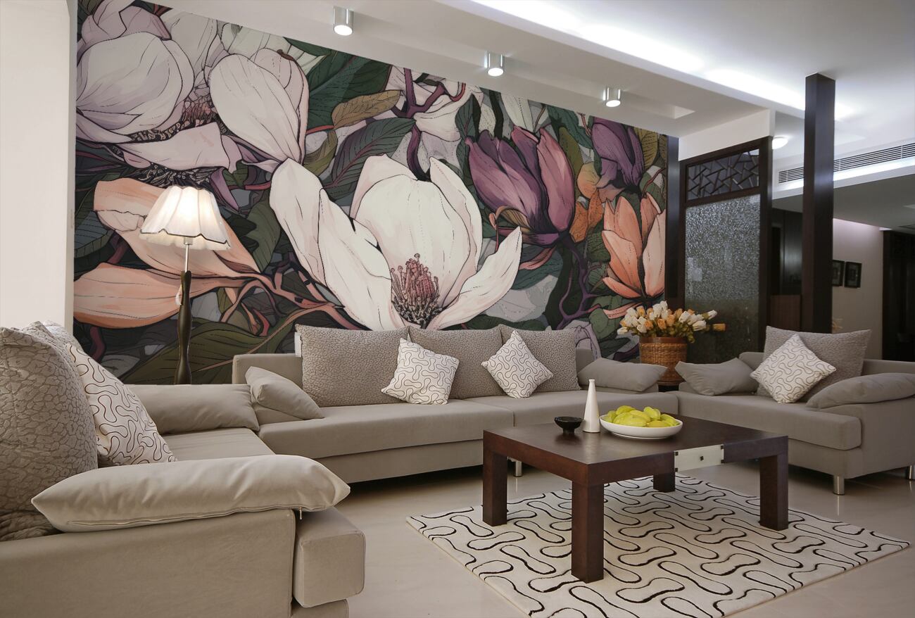 Fototapeta Wielokolowane magnoliie na drewnie