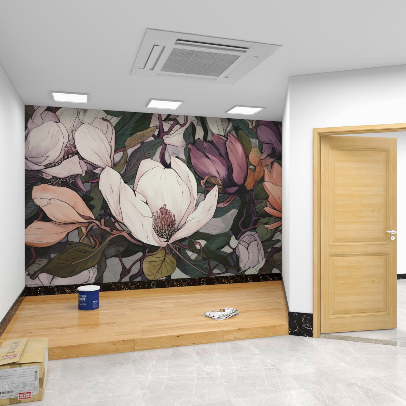 Fototapeta Wielokolowane magnoliie na drewnie