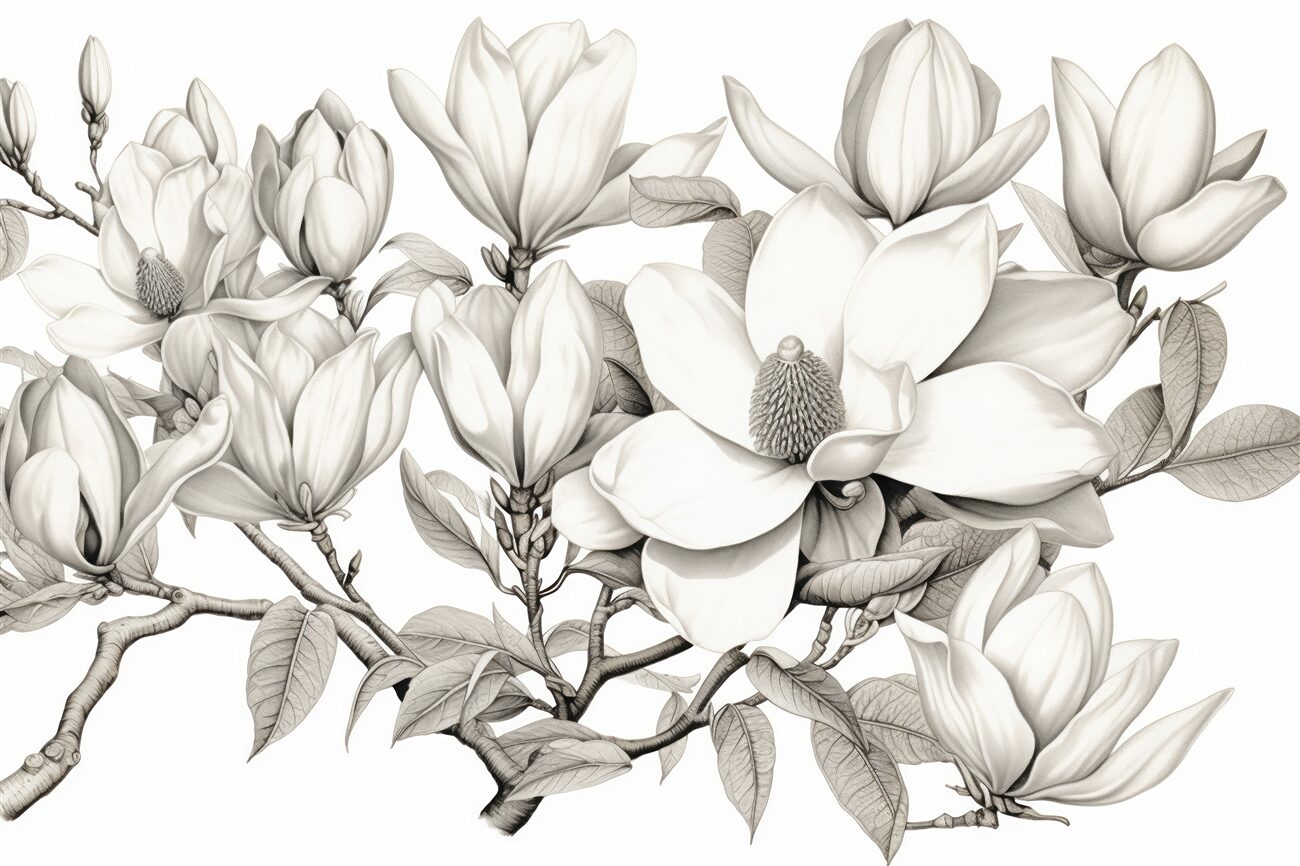 Fototapeta Kwiaty magnolia czarne -białe