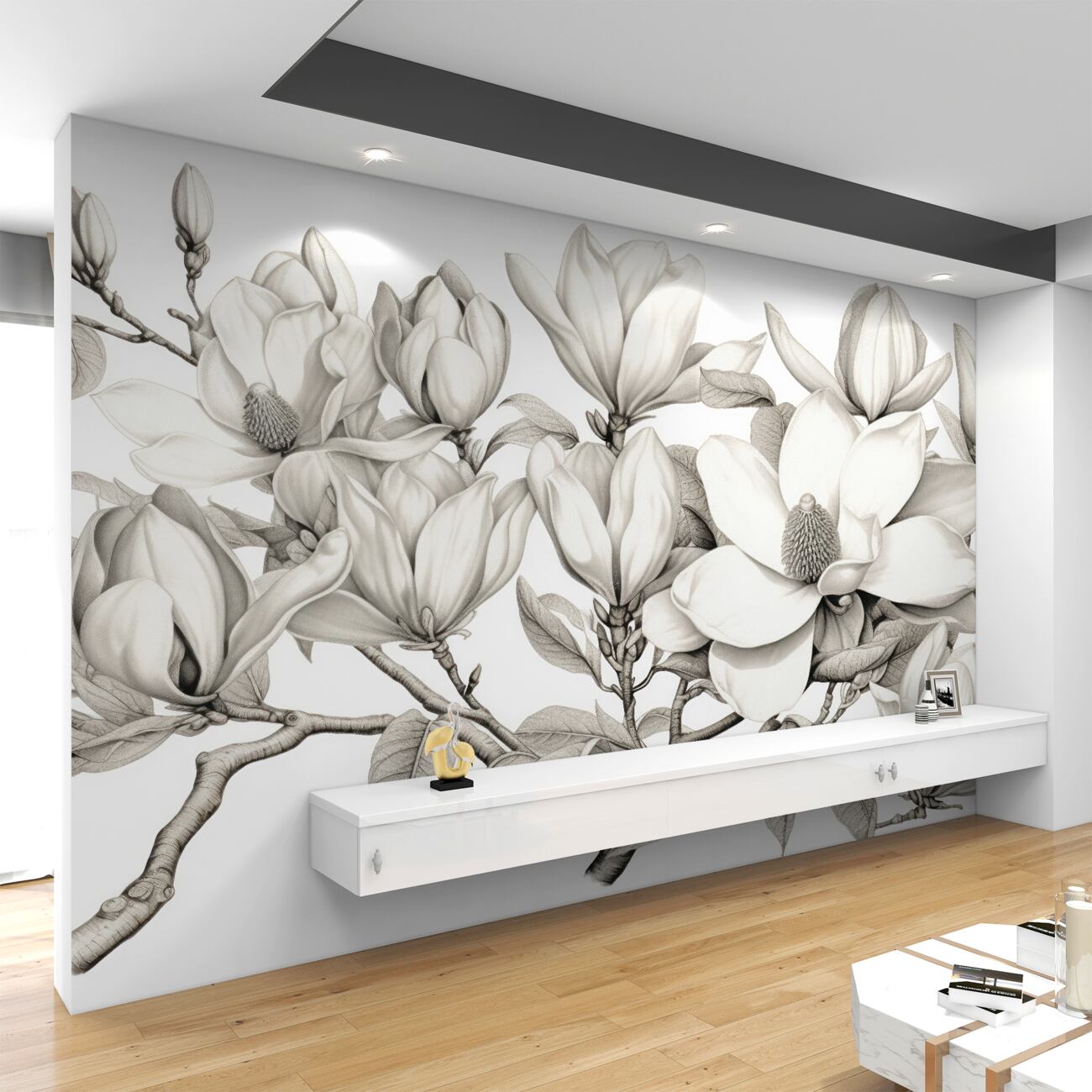 Fototapeta Kwiaty magnolia czarne -białe