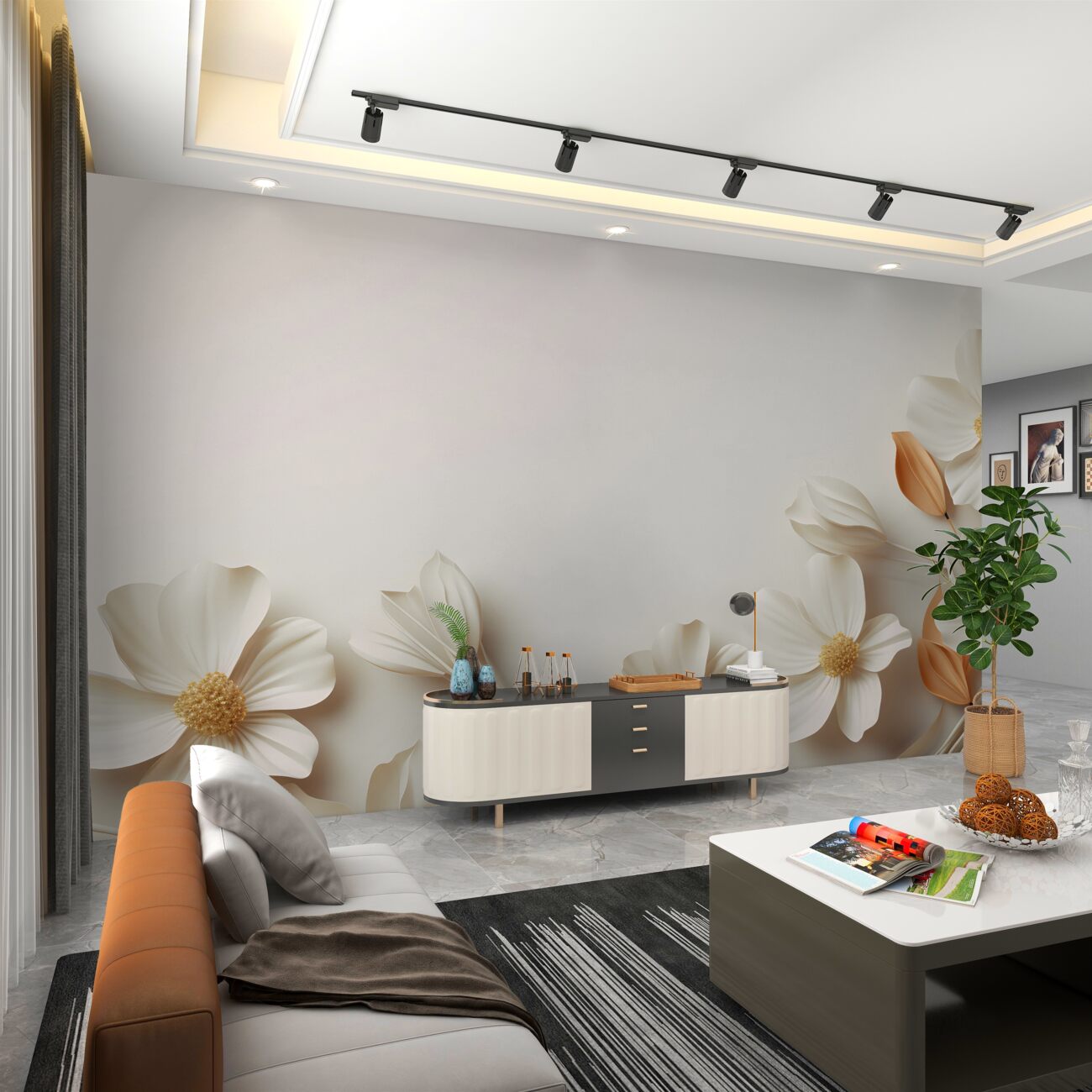 Fototapeta Volume White Flowers 3D