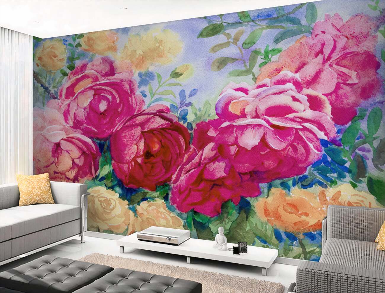 Fototapeta Bush Roses czerwony z beżiem