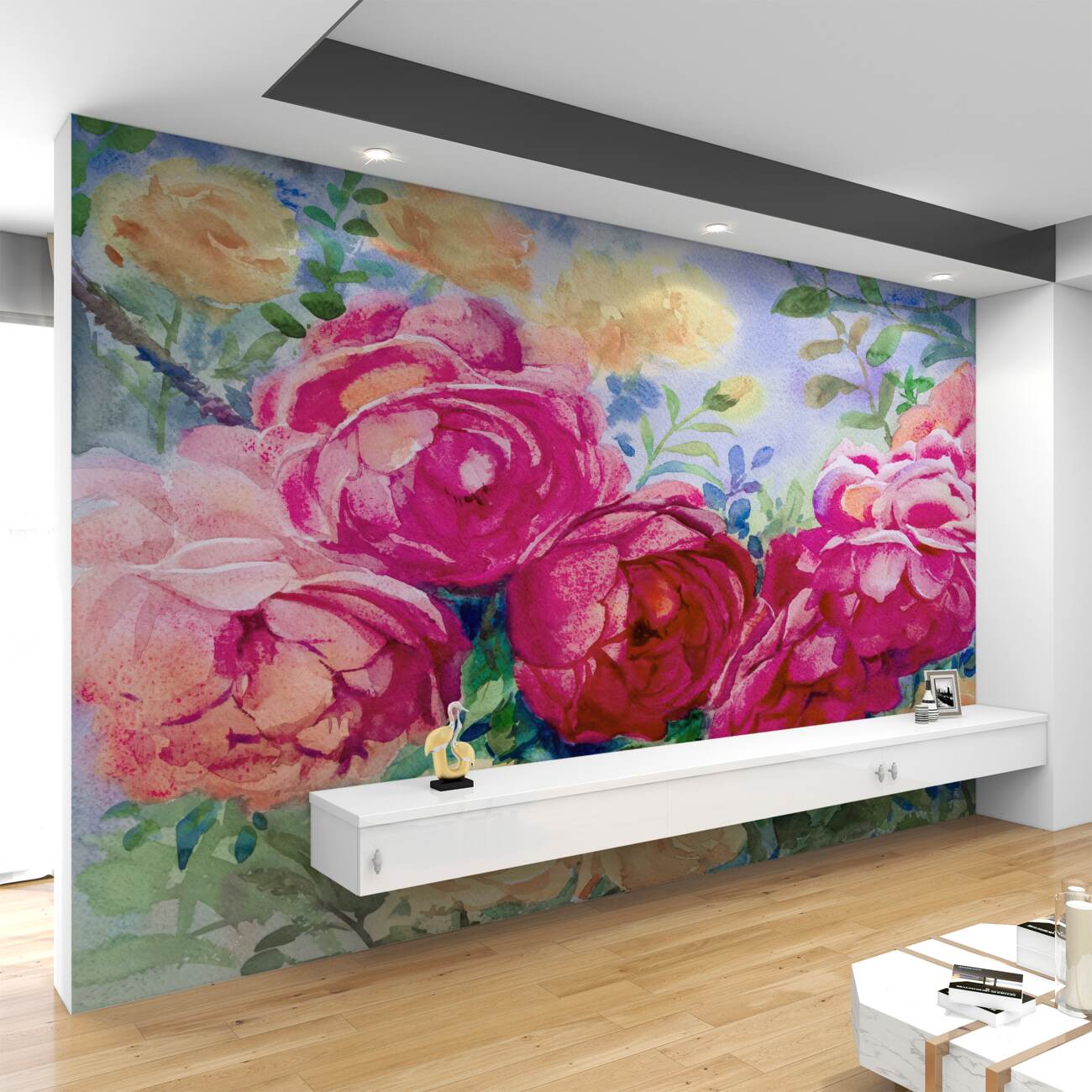 Fototapeta Bush Roses czerwony z beżiem
