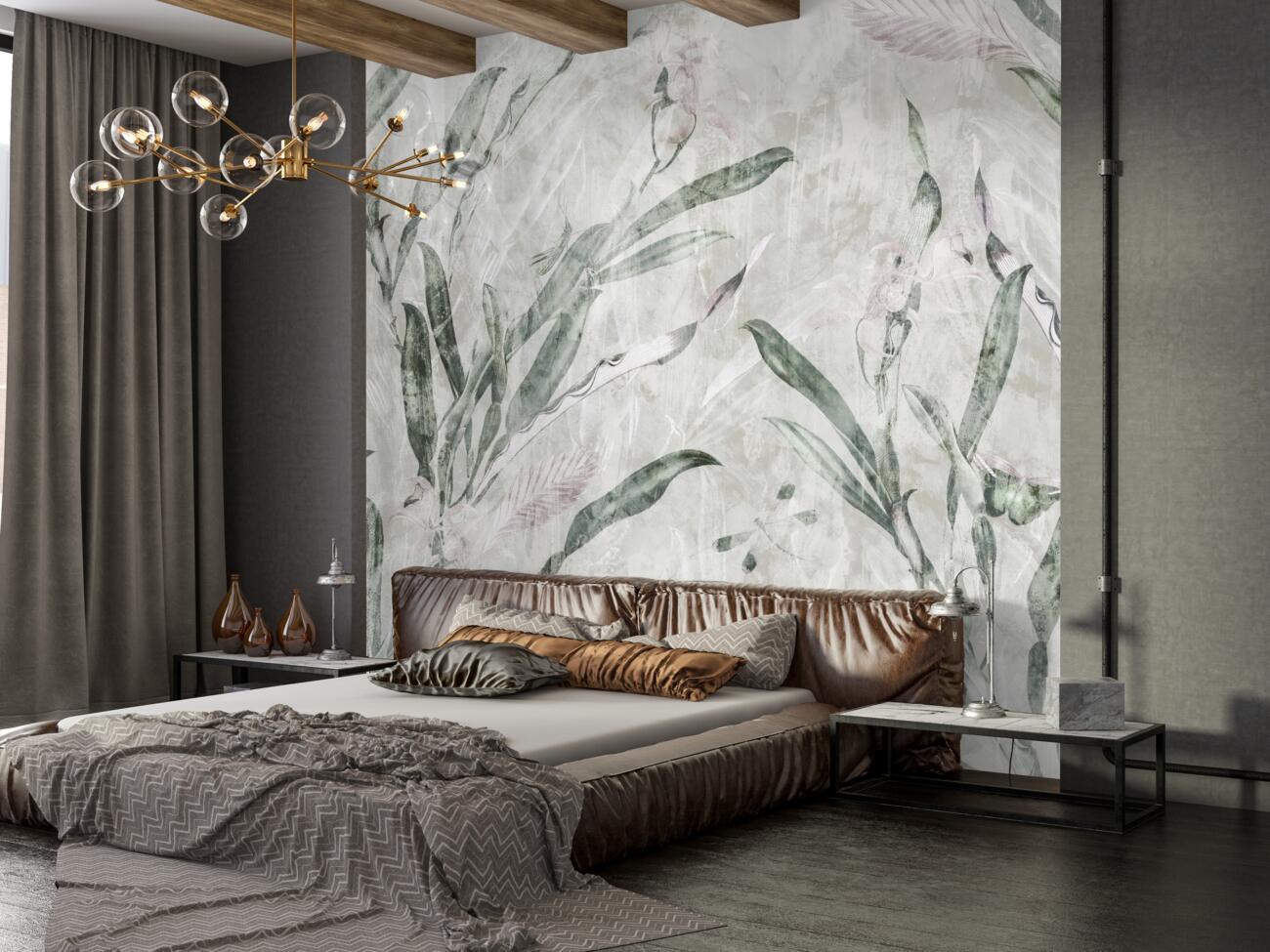 Fototapeta Wysokie liście palmowe i kwiaty