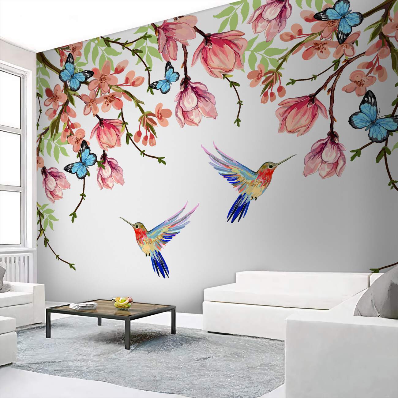 Fototapeta Motyle i kolibry na kwiatach
